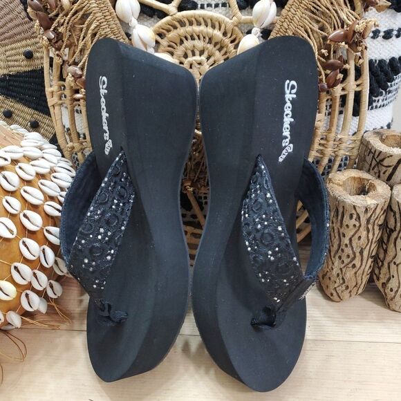 Y2K 2010 Skechers Cali Wedge Platform Black Sandals Women 10/40 Rhinestones NWOB - Picture 5 of 12